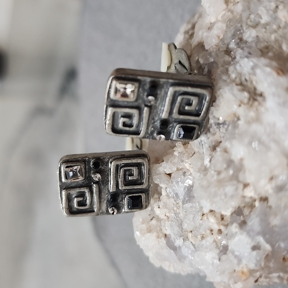 Vintage Geometric Rhinestone Clip-On Earrings | Brutalist Mid-Century Style - Picture 1 of 4